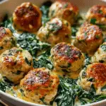 Creamy Garlic Chicken Meatballs With Spinach