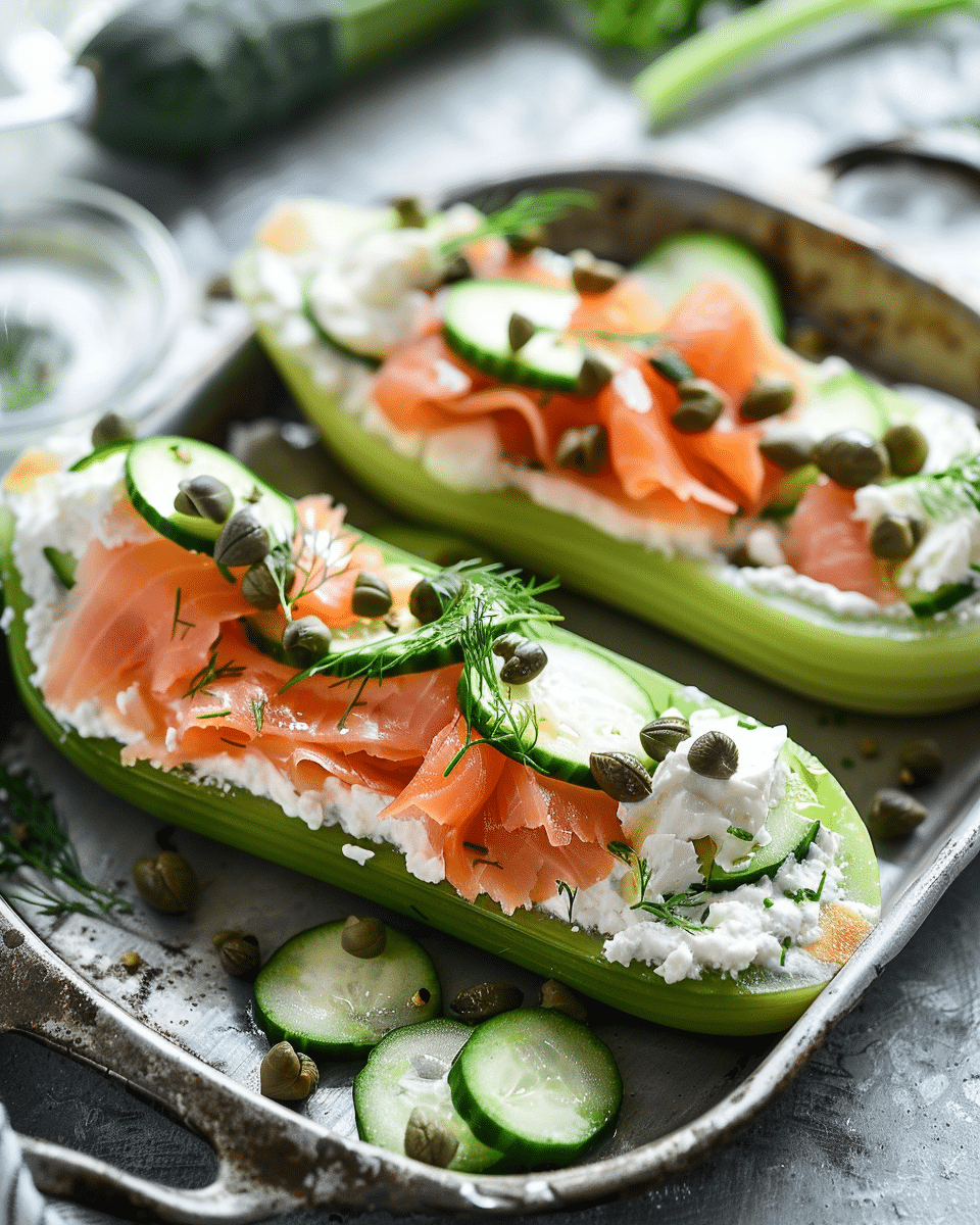 Celery Lox Boats with Cream Cheese and Capers