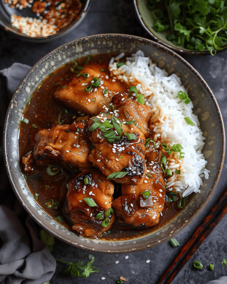 Caramelized Soy Chicken in Garlic Ginger Broth with Rice