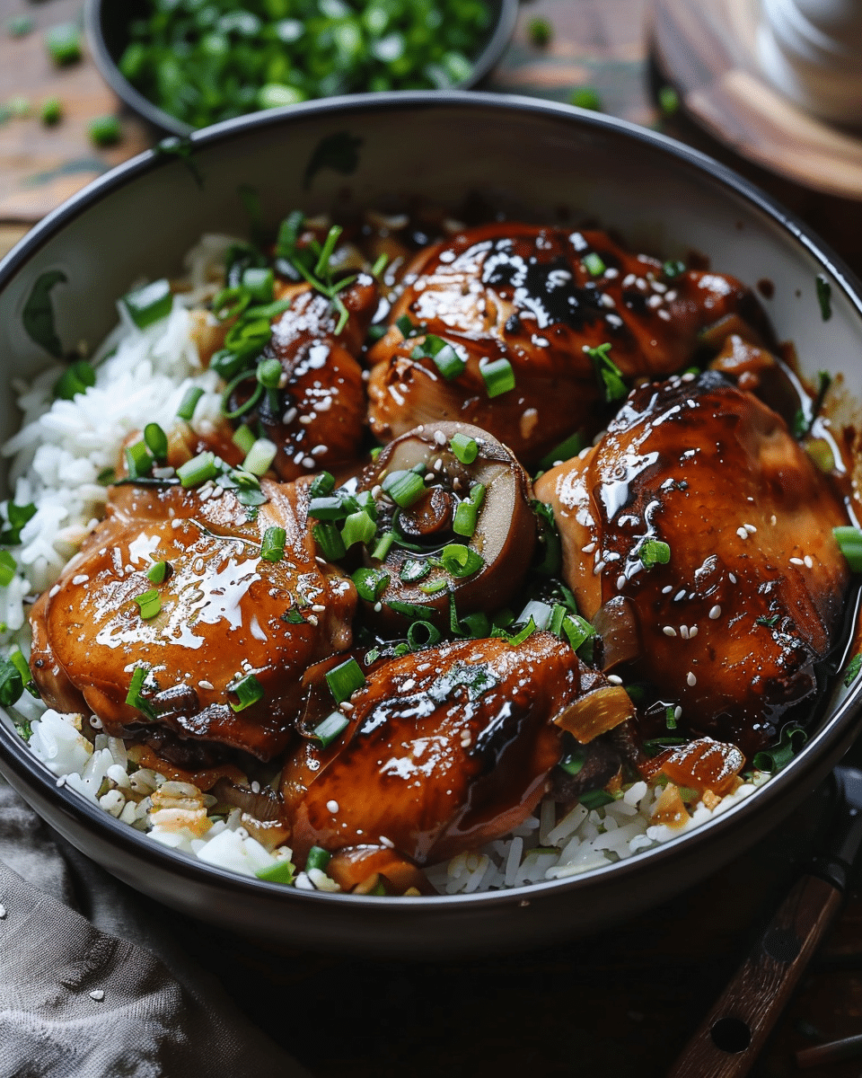 Caramelized Soy Chicken in Garlic Ginger Broth with Rice