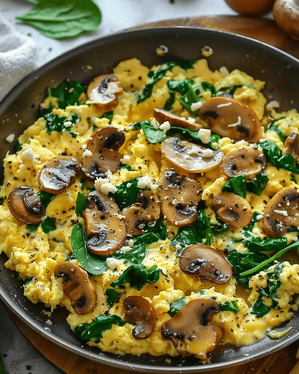 10-Minute Mushroom Spinach Scrambled Eggs (High-Protein)