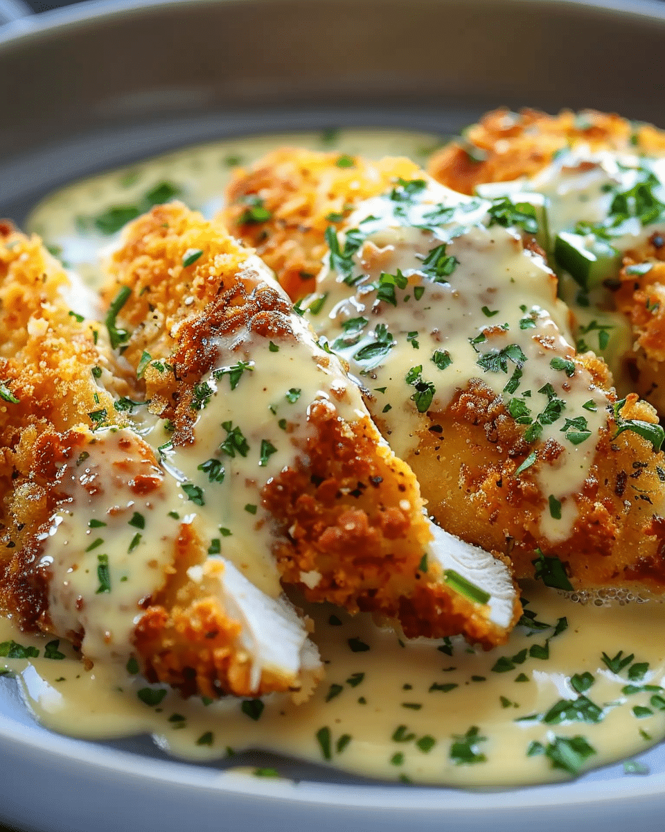 Crispy Parmesan Chicken with Creamy Garlic Sauce