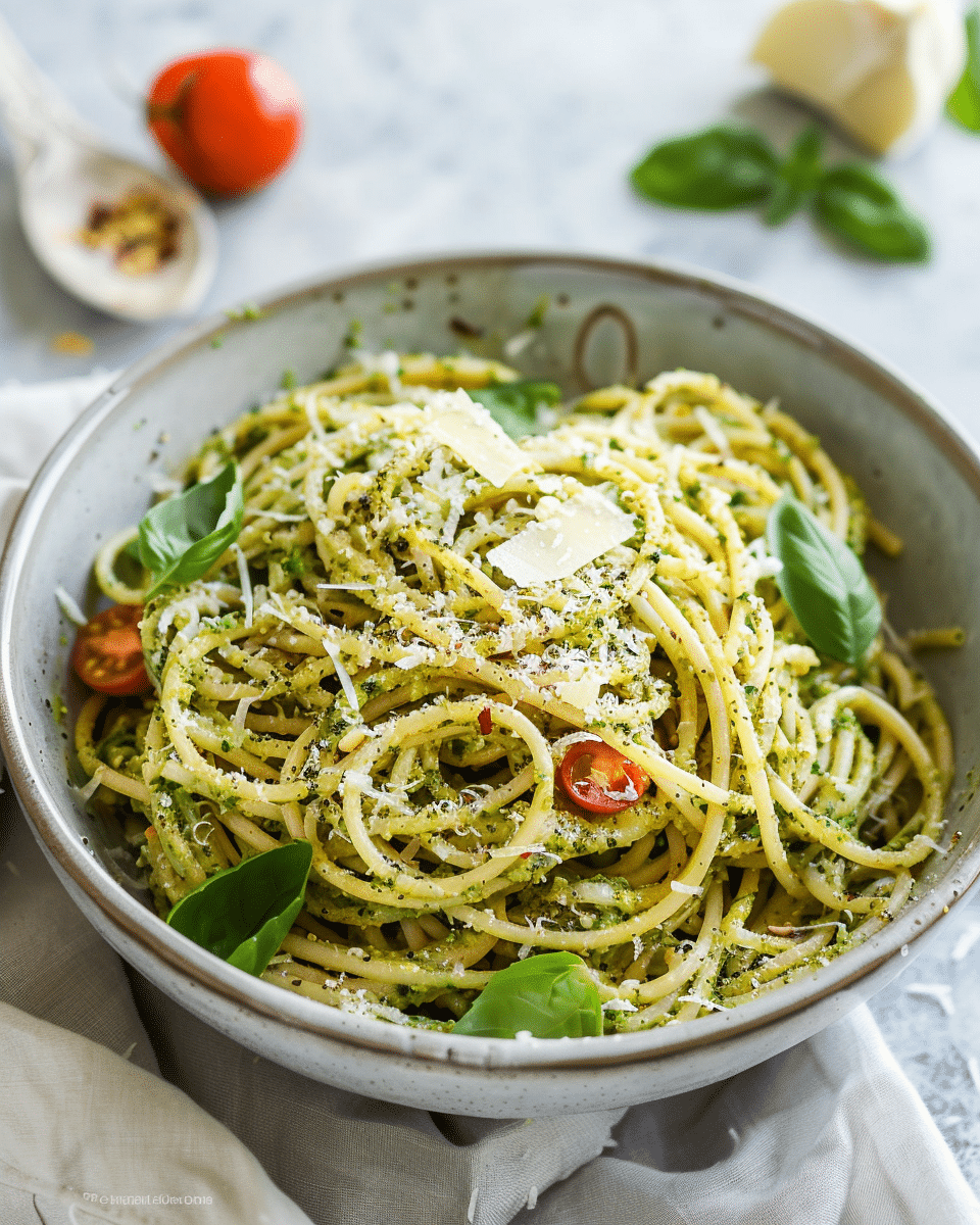 One pot creamy pesto pasta