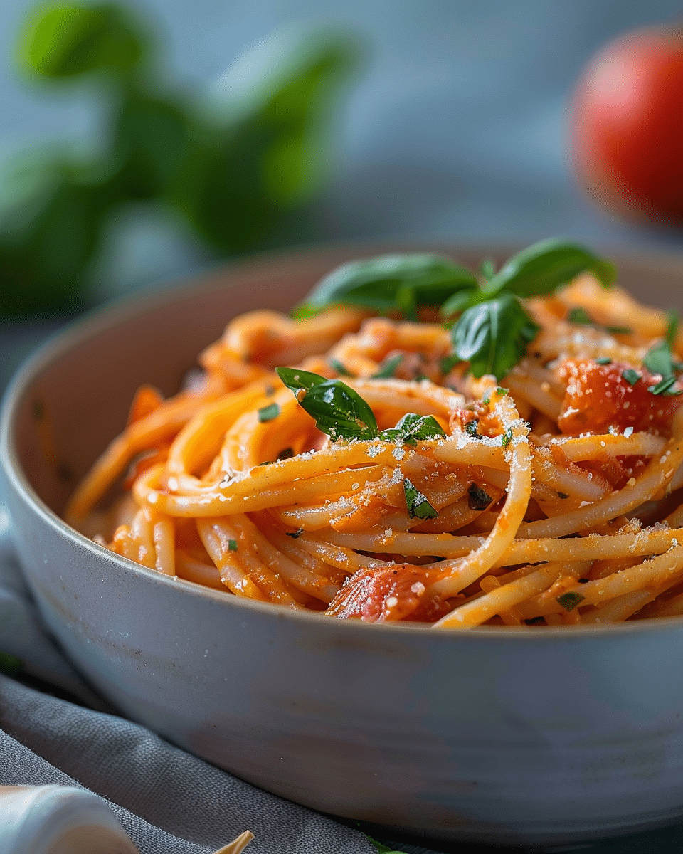 Best Ever Vegan Creamy Tomato Pasta With Vegan Parm
