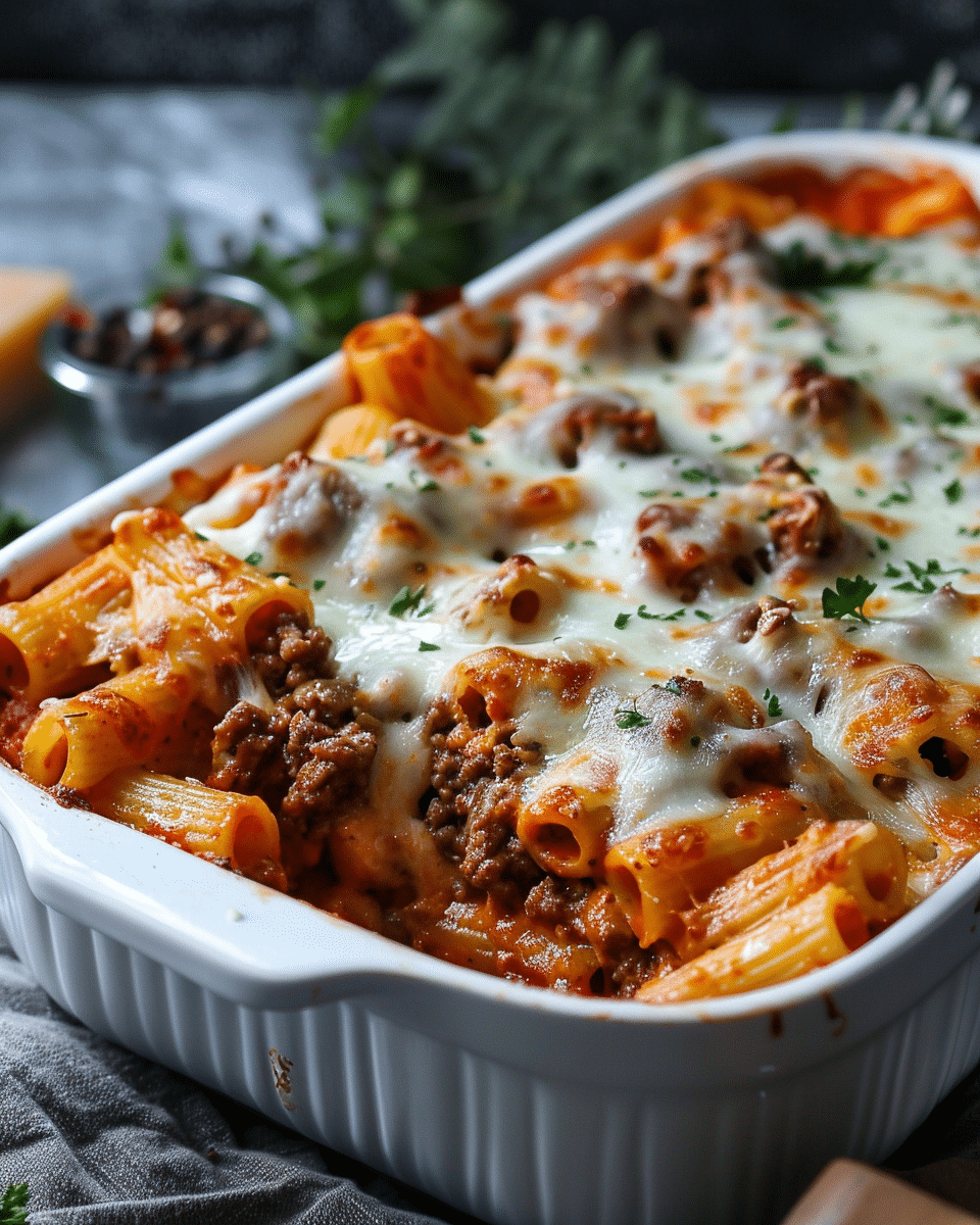 Beef Rigatoni Cheese Bake