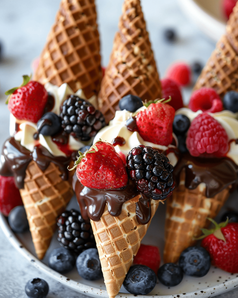 Chocolate Dipped Fruit Filled Cones