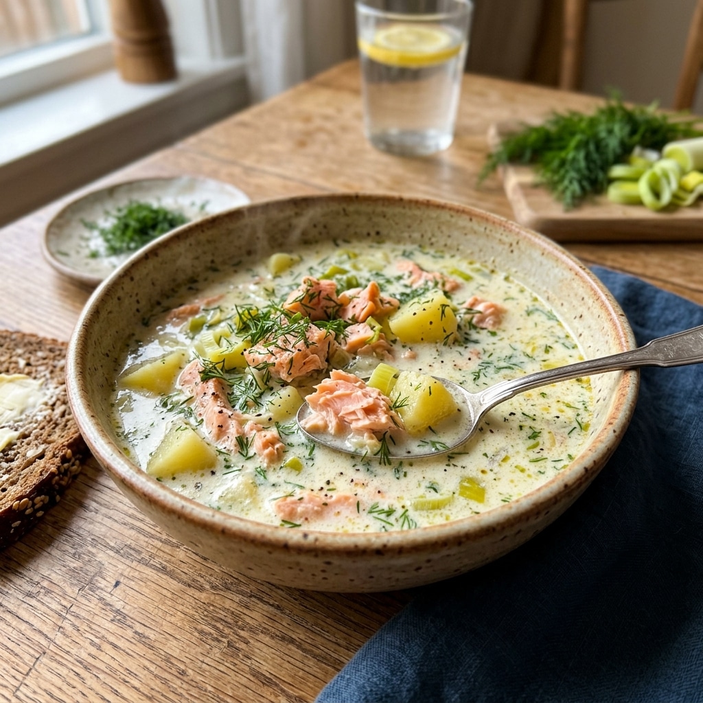 Creamy Dill Salmon Soup with Potatoes and Leeks