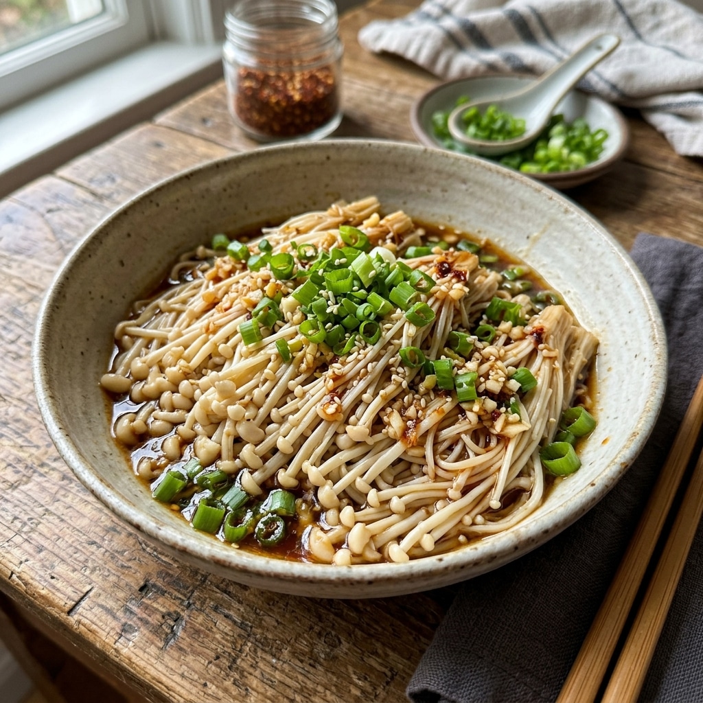 Enoki Mushrooms with Garlic & Scallion Sauce