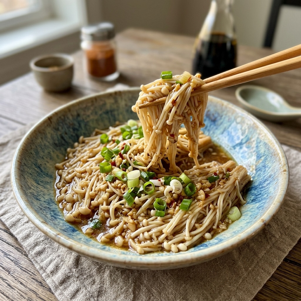 Enoki Mushrooms with Garlic & Scallion Sauce