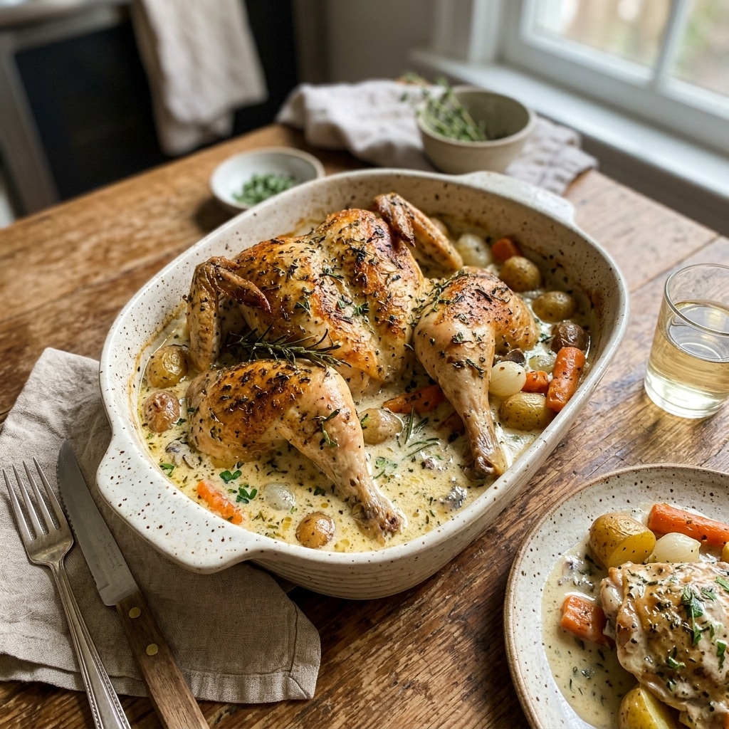Herb Roasted Chicken in Creamy White Sauce