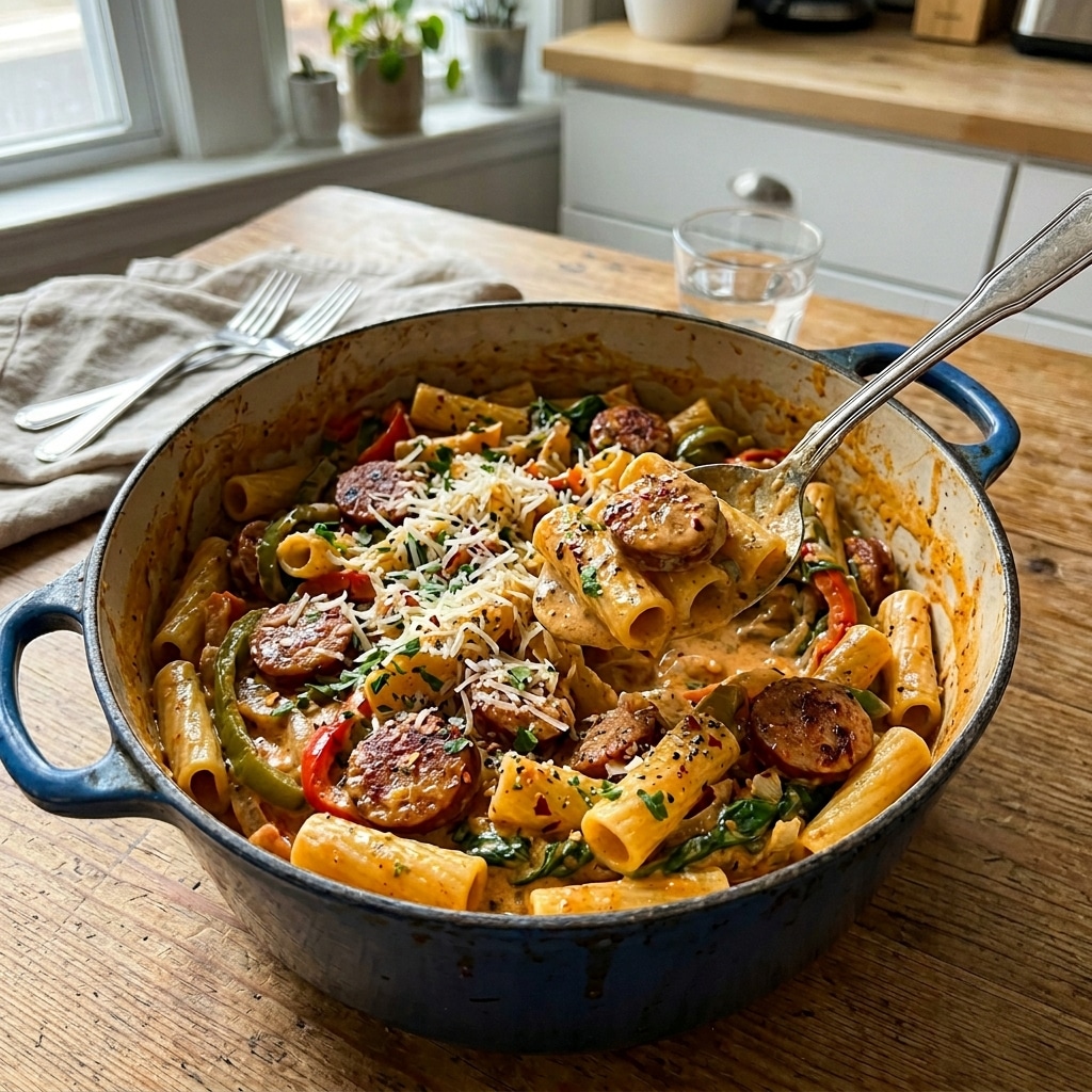 One Pot Creamy Cajun Sausage Pasta (30-Minutes)