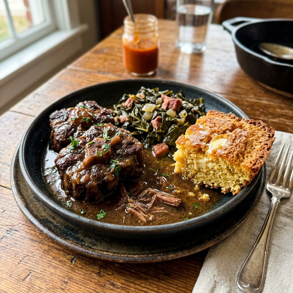 SOUL PLATE- SMOKED OXTAIL, CORNBREAD N GREENS