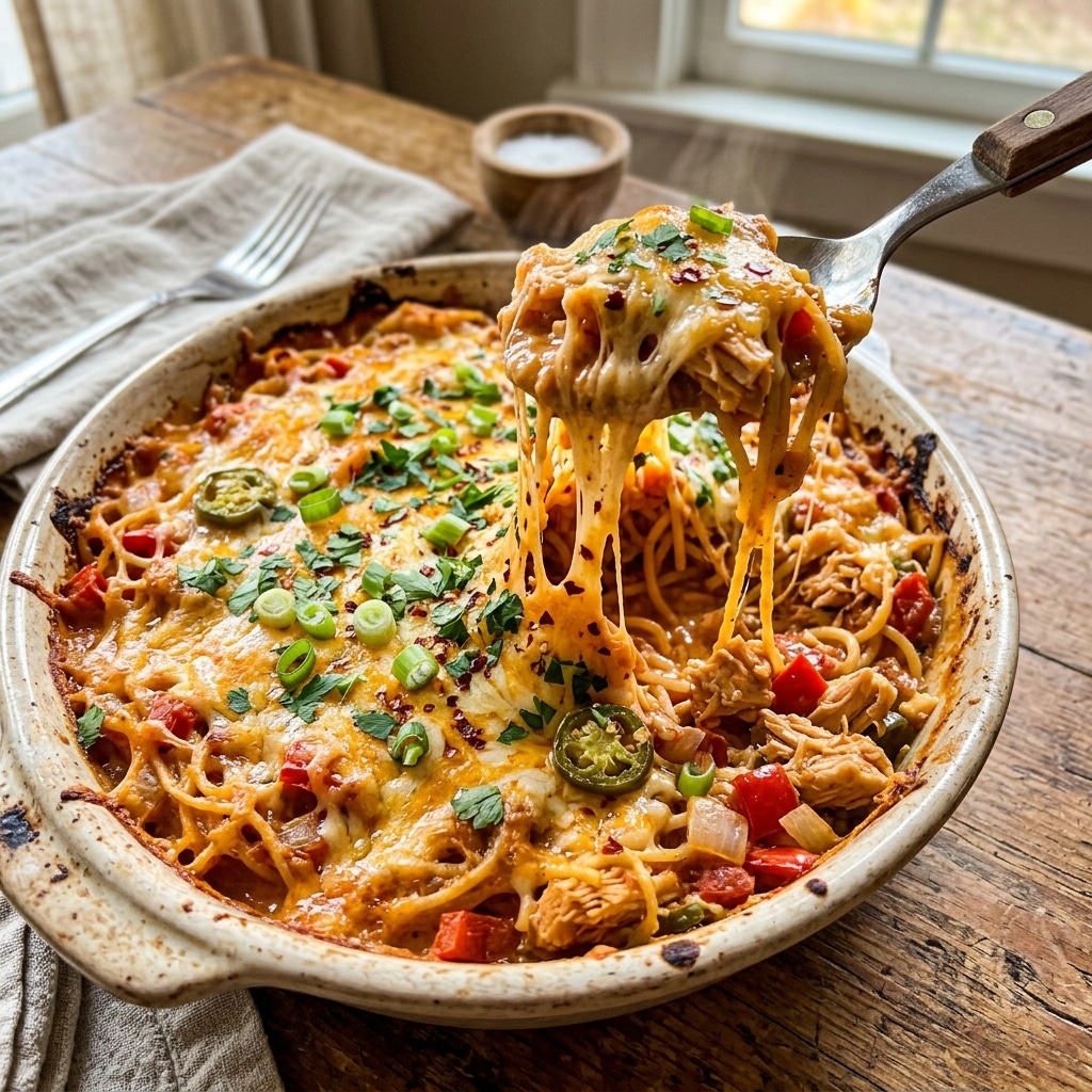 Spicy Southern Cheesy Chicken Spaghetti Casserole