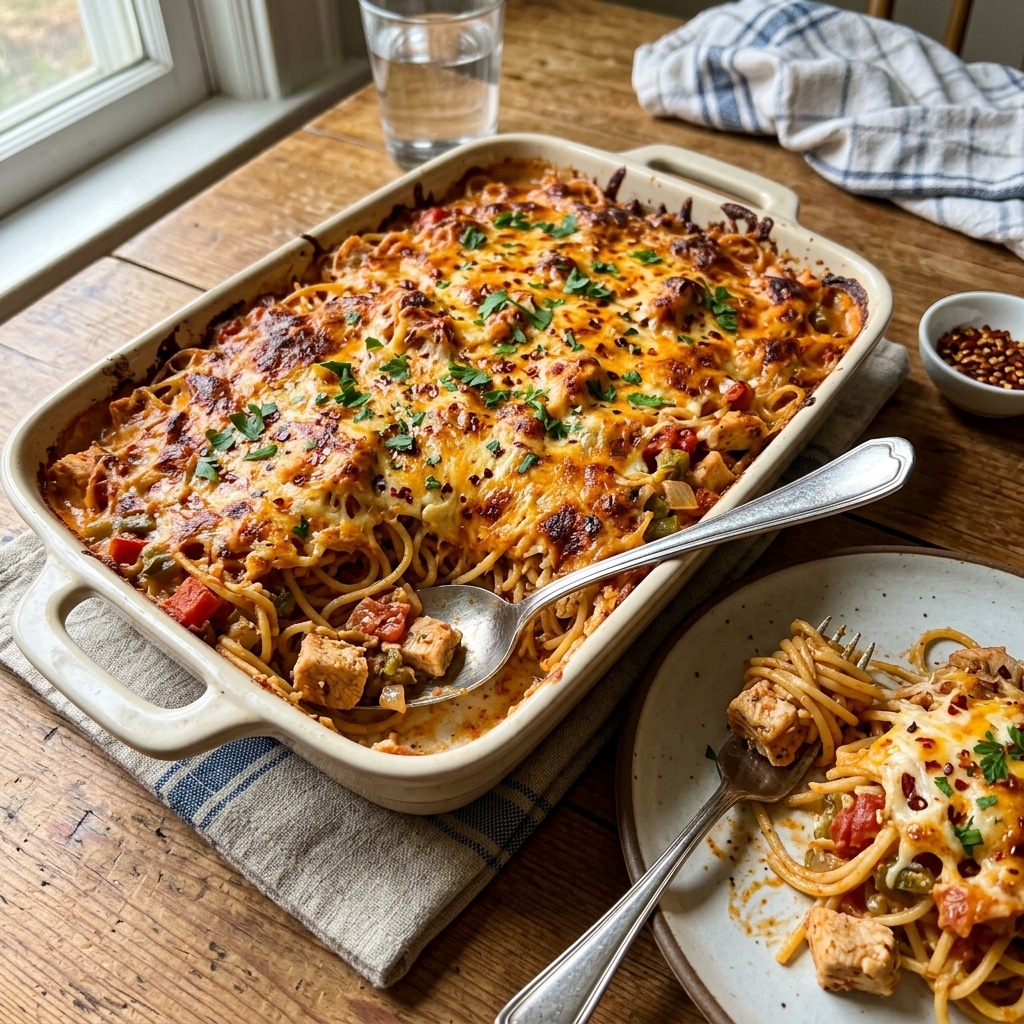 Spicy Southern Cheesy Chicken Spaghetti Casserole