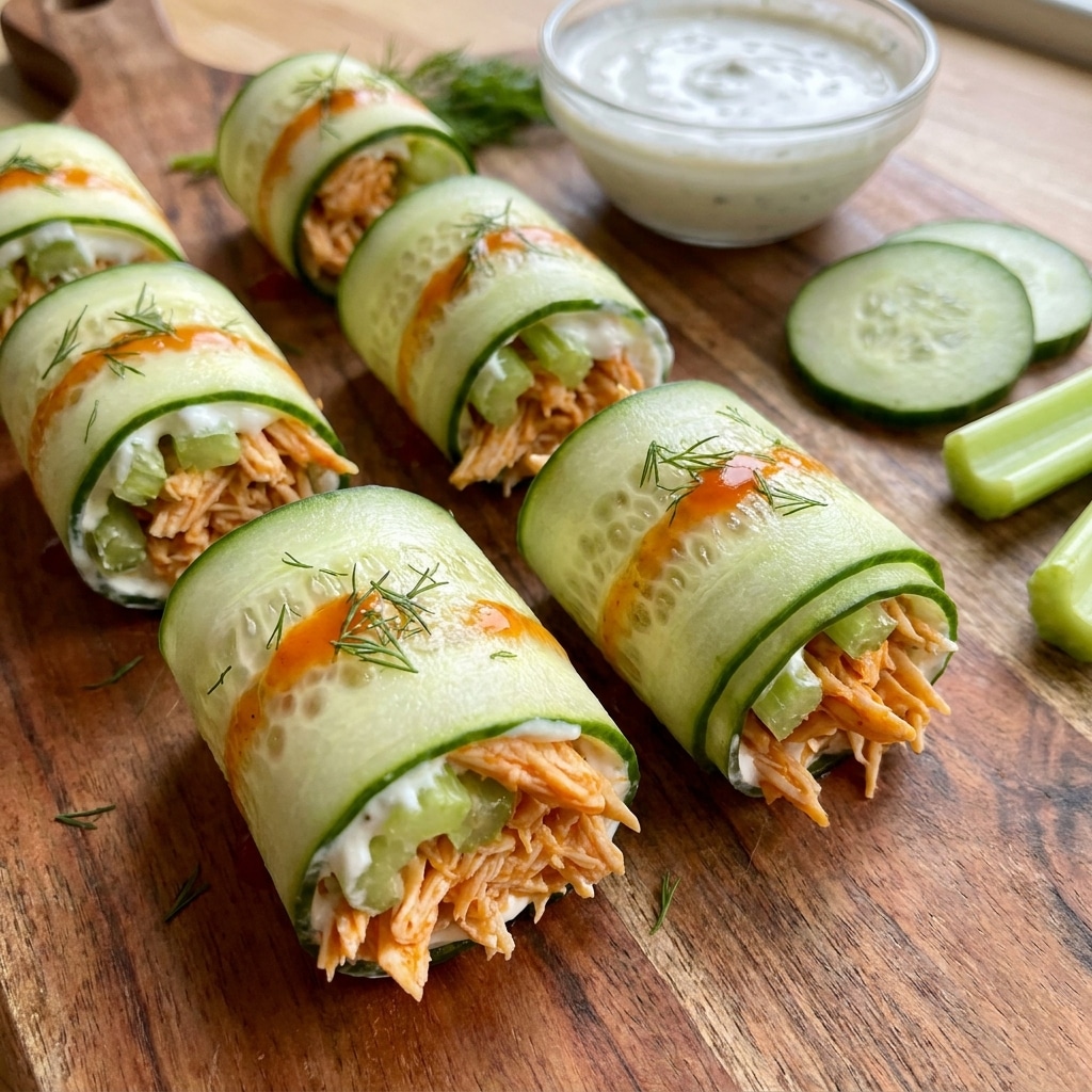 Healthy Buffalo Chicken Cucumber Rolls