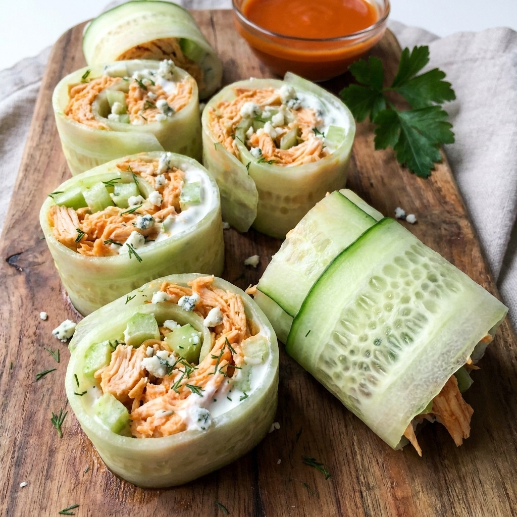 Healthy Buffalo Chicken Cucumber Rolls