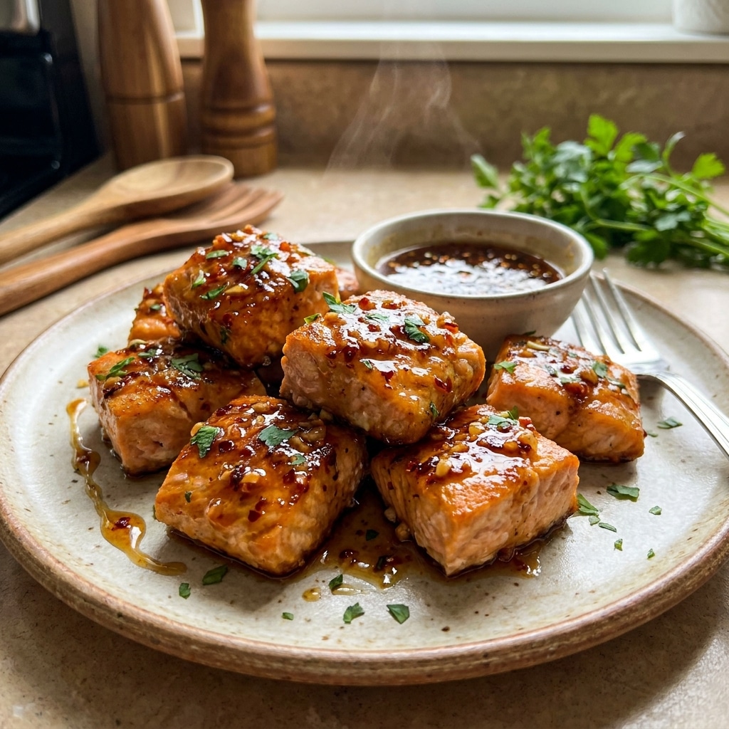 Hot Honey Garlic Glazed Salmon Bites
