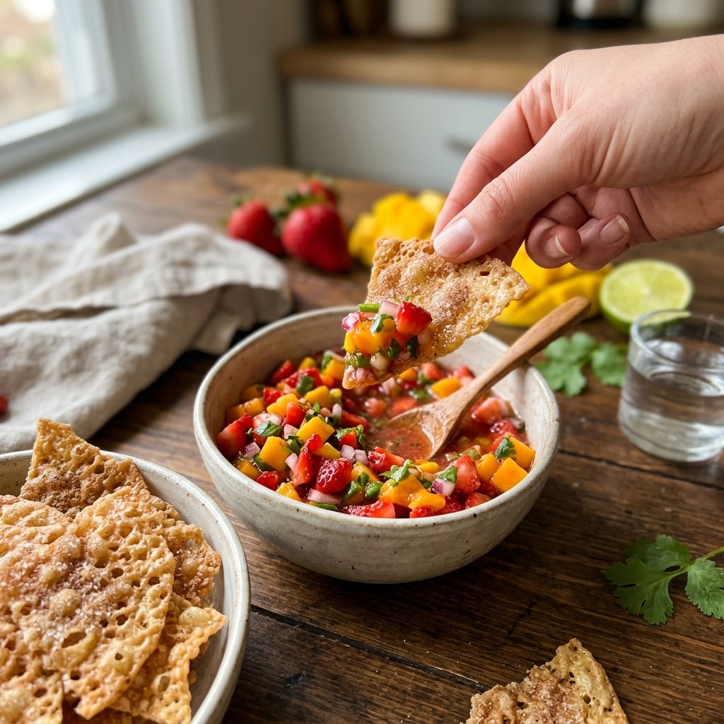 Strawberry Mango Salsa with Cinnamon-Sugar Tortilla Chips