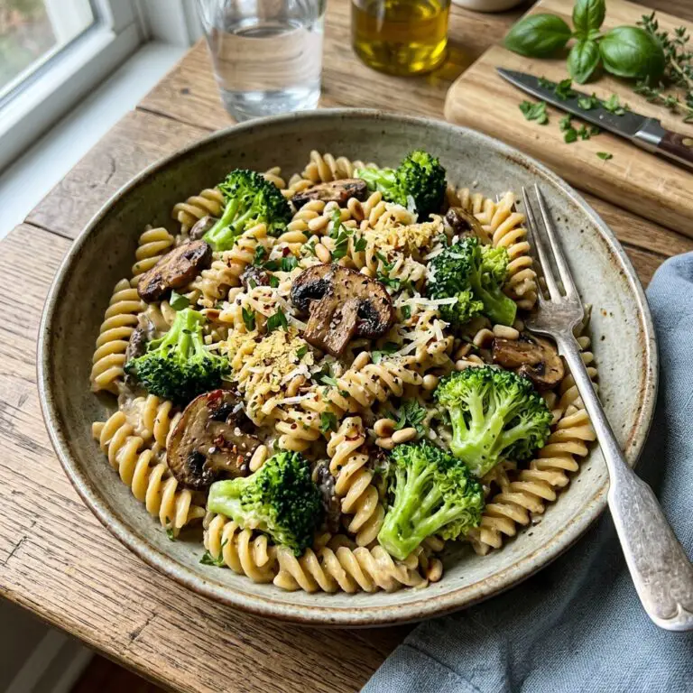 Mushroom Broccoli Pasta with Lemon Garlic Cream Sauce