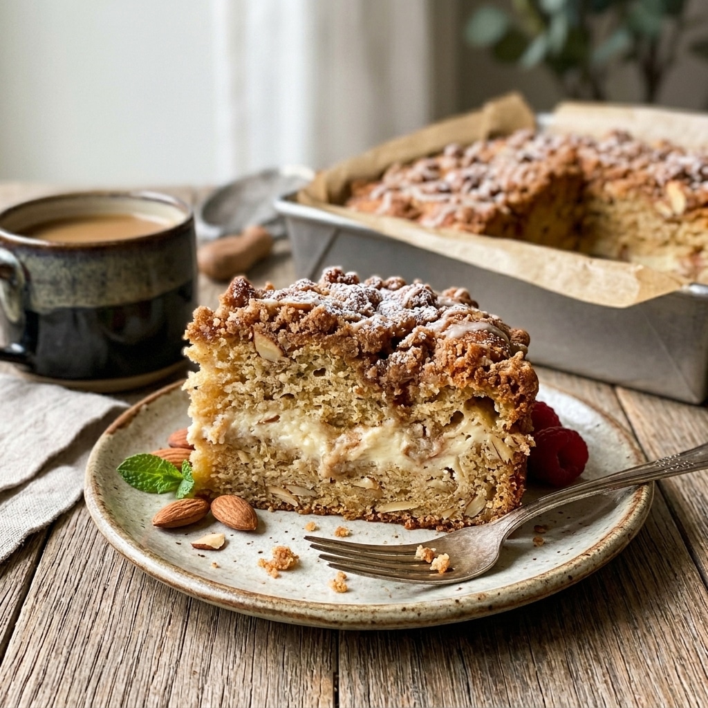 Moist Vegan Almond Coffee Cake with "Cream Cheese" Filling