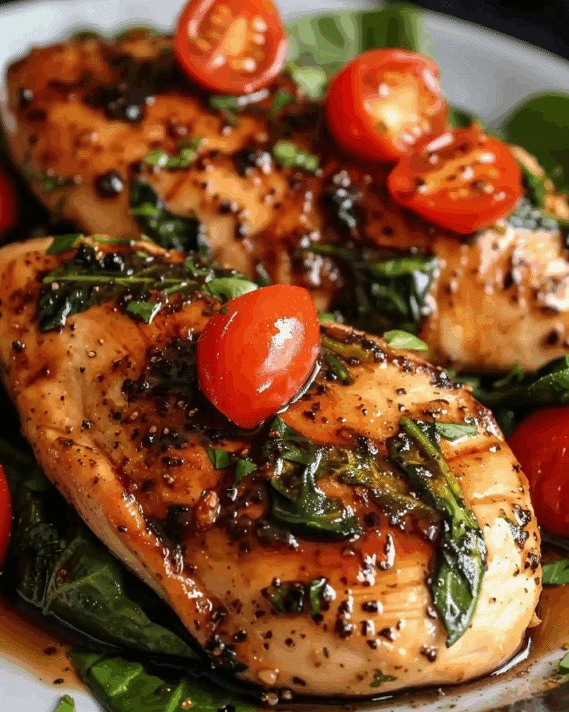 Balsamic Chicken Breast with Spinach and Tomatoes