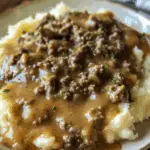 Ground Beef and Gravy Over Mashed Potatoes