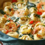 One Pot Shrimp and Creamy Garlic Tortellini