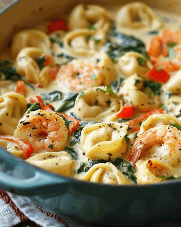 One Pot Shrimp and Creamy Garlic Tortellini
