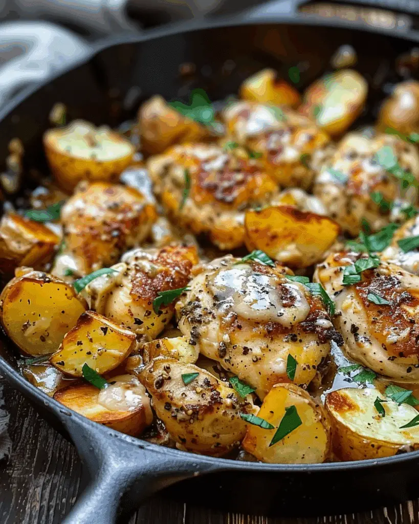Garlic Parmesan Chicken and Potatoes Skillet