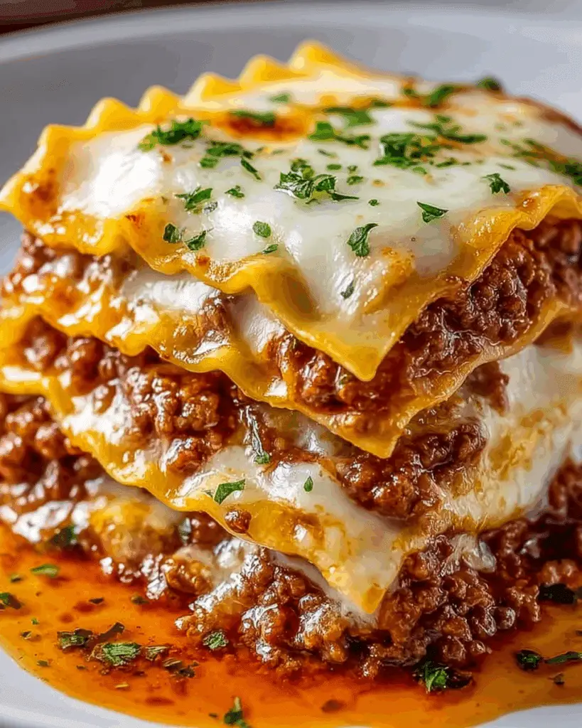 Baked Million Dollar Ravioli Casserole with Layers of Cheese and Meat Sauce