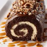 Gooey Chocolate Caramel Turtle Cake Roll