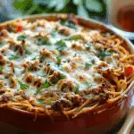 Layered Baked Cream Cheese Spaghetti Bowl