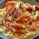 Lobster, Crab, and Salmon in Cajun Alfredo Sauce