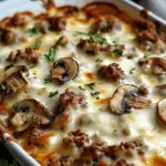 Savory Creamy Mushroom and Ground Beef Bake with Cheese
