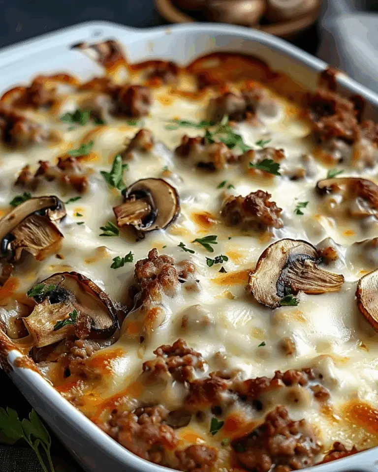 Savory Creamy Mushroom and Ground Beef Bake with Cheese