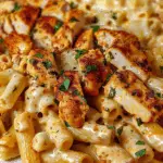 Spicy Cajun Chicken Rigatoni in Creamy Mozzarella Alfredo