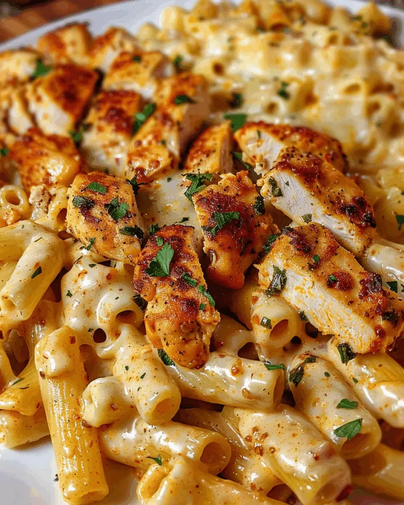 Spicy Cajun Chicken Rigatoni in Creamy Mozzarella Alfredo