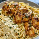 Lemon Garlic Butter Chicken Served with Creamy Parmesan Linguine