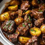 Slow Cooker Garlic Butter Beef Bites & Potatoes
