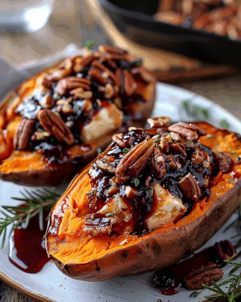 Maple Pecan & Brie Stuffed Sweet Potatoes with a Cranberry Glaze