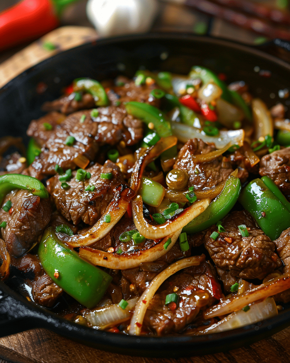 Sizzling Chinese Pepper Steak with Onions