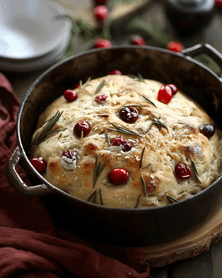 No-Knead Rosemary Cranberry Bread With Olive Oil & Sea Salt