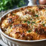 French Onion Chicken Orzo Casserole