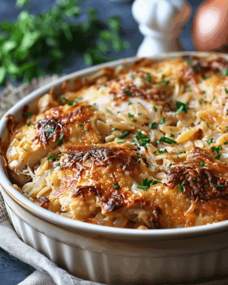 French Onion Chicken Orzo Casserole