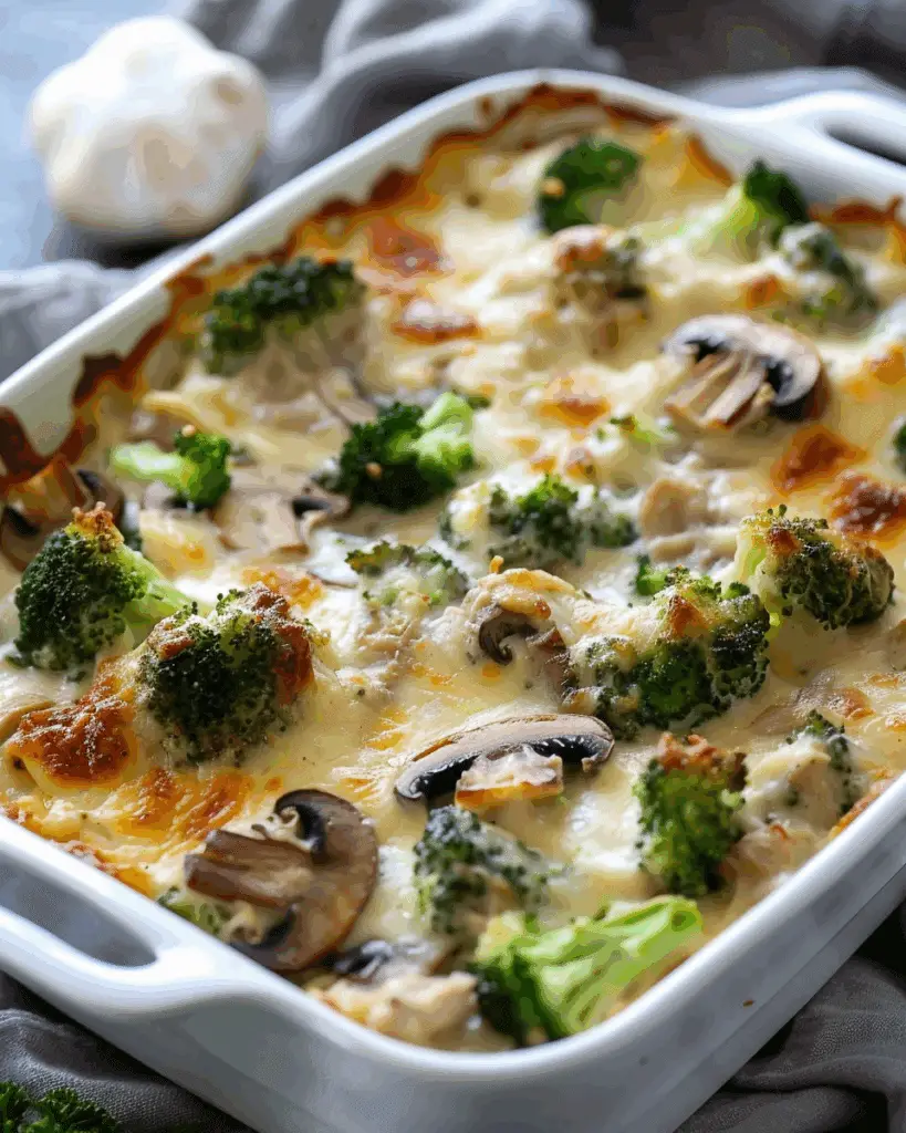 Creamy Turkey Broccoli Mushroom Casserole