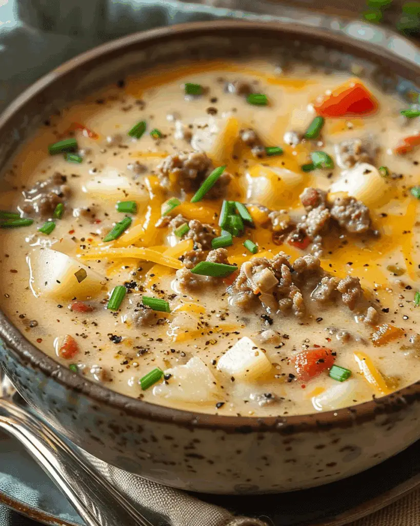 Cheeseburger Soup with Creamy Potatoes
