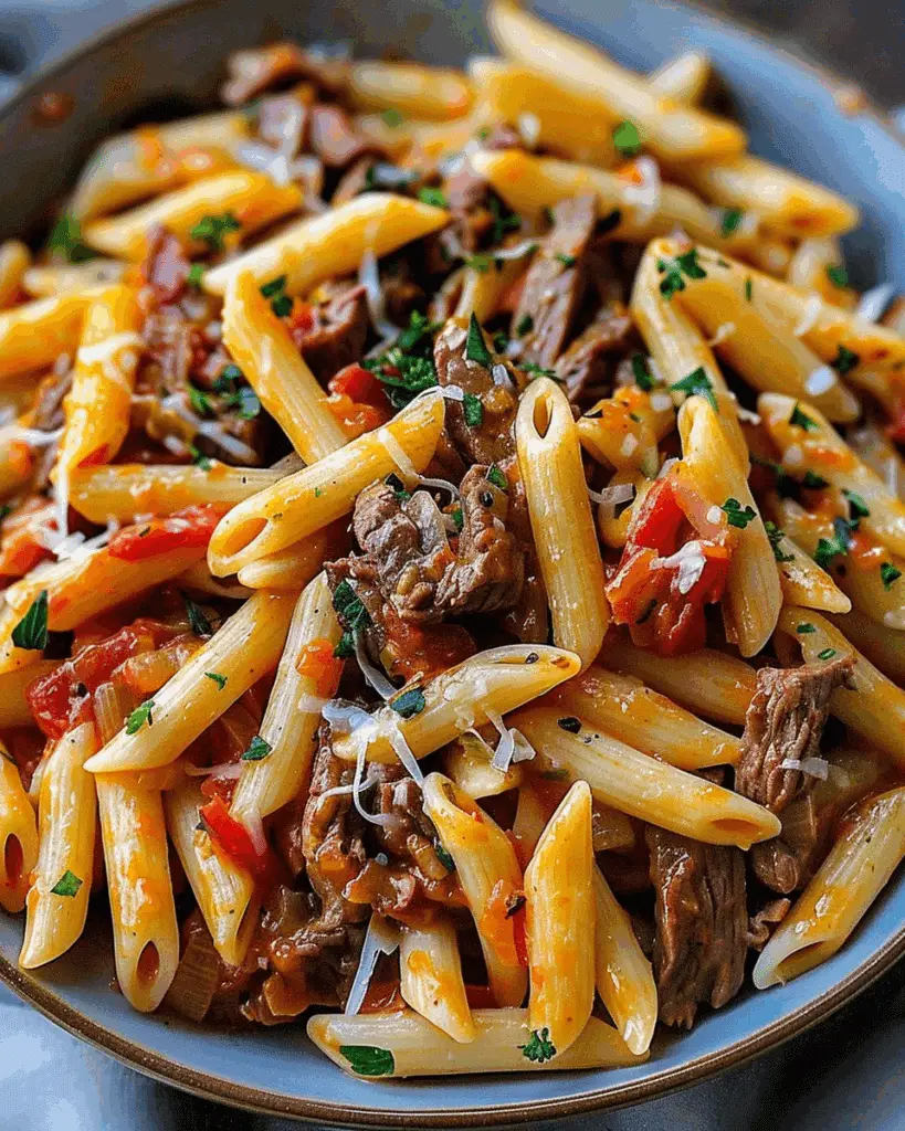 Cheesy Penne Garlic Butter Beef