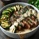 Irresistible Grilled Steak Bowl with Creamy Sauce & Zucchini