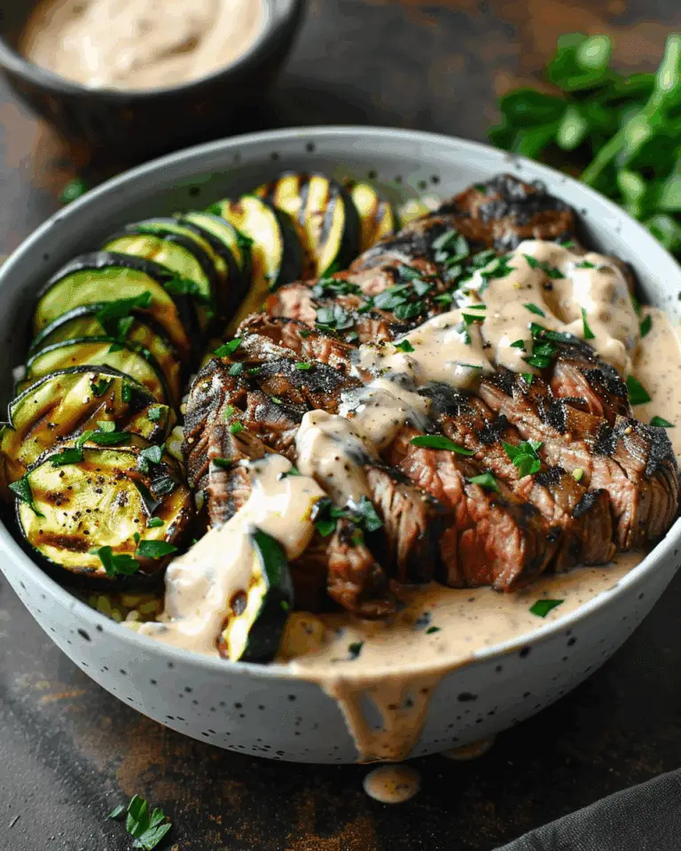 Irresistible Grilled Steak Bowl with Creamy Sauce & Zucchini