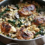 One-Pan Creamy Spinach Mushroom Orzo with Chicken